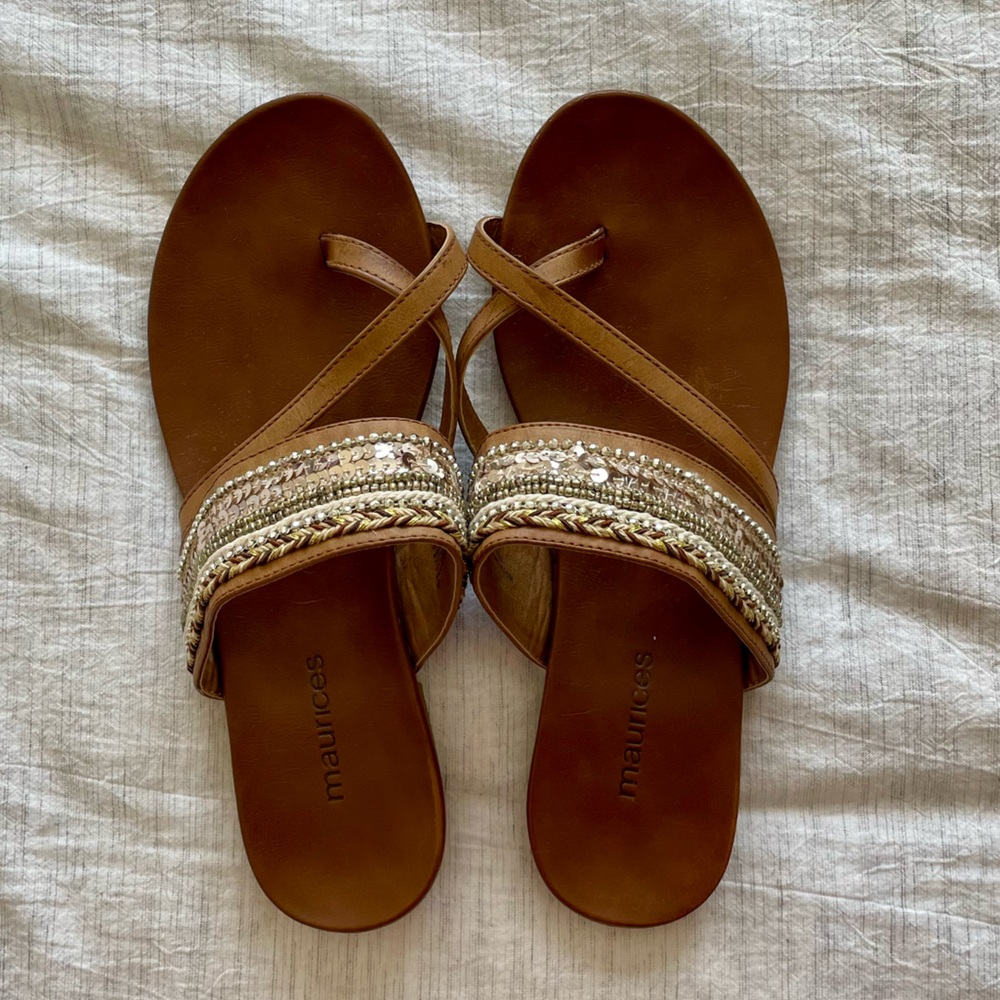 Maurices Faux Leather Beaded Toe Loop Slide Sandals